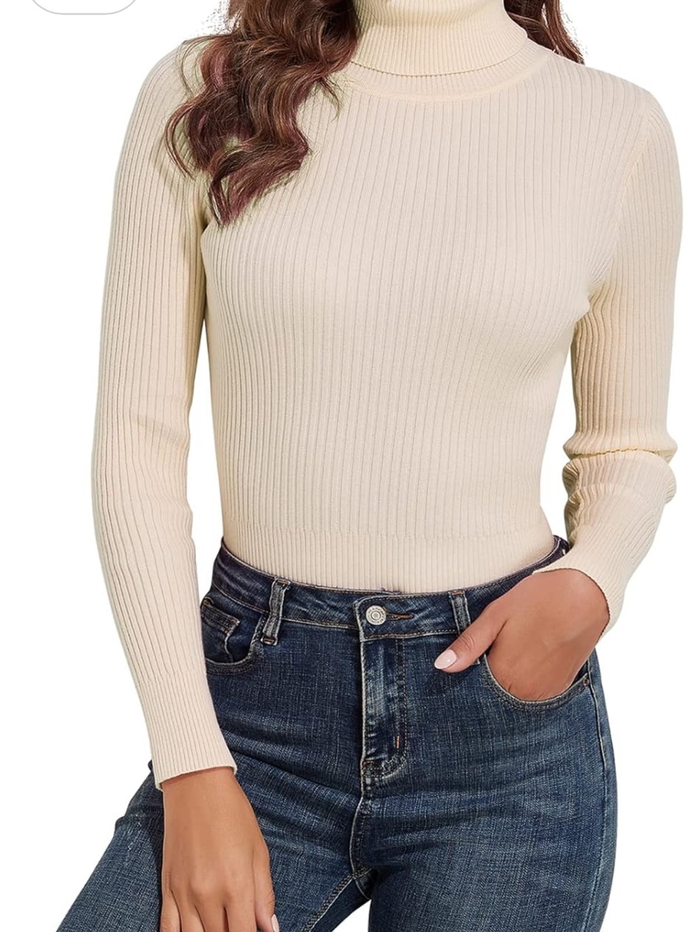 Turtleneck Ribbed Sweater - Cream